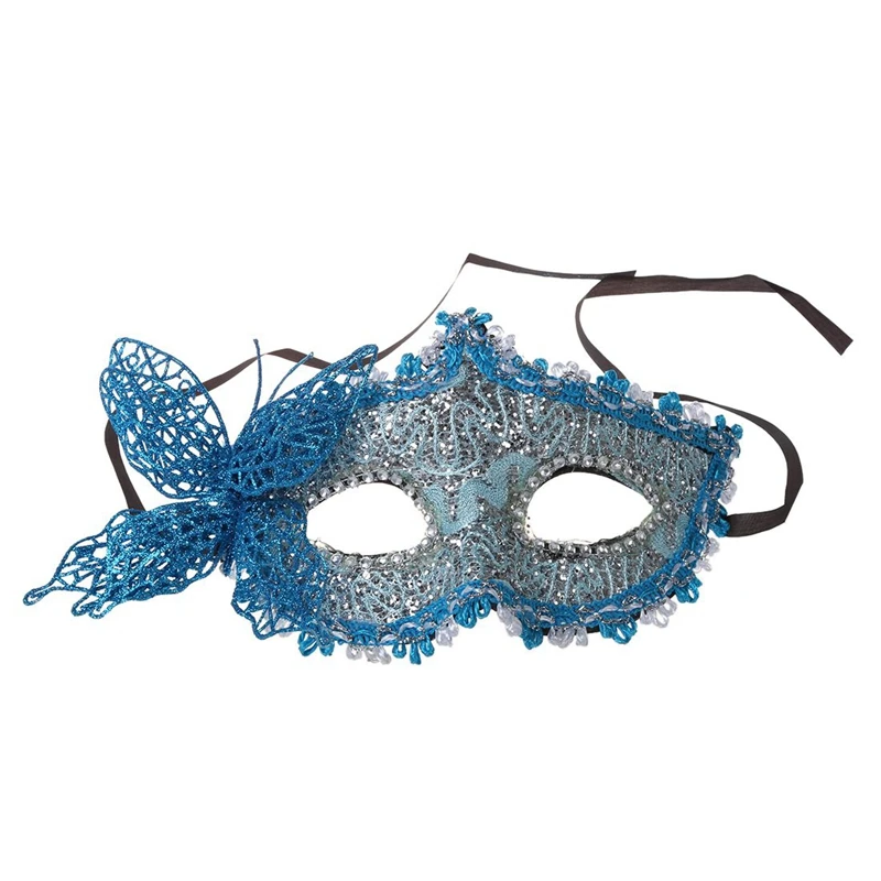 2 PCS Sexy Women Lace Mask Venetian Masquerade Ball Party Carnival Face, Eye(Blue& Silver