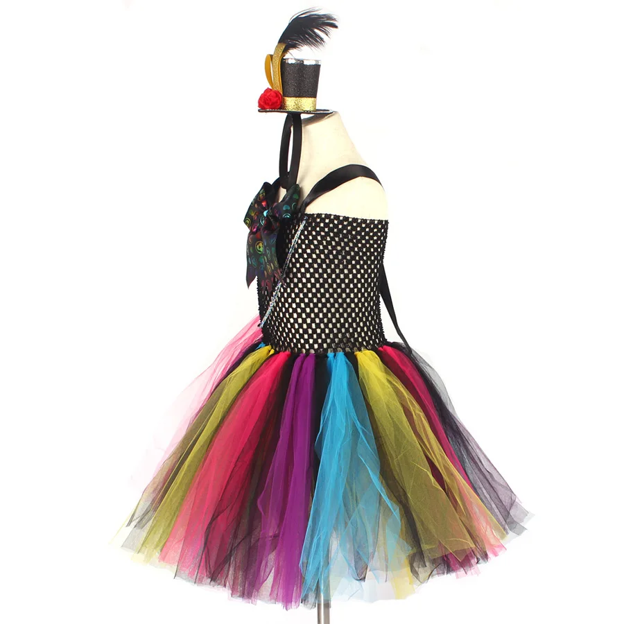 Colorful Mad Hatter Inspired Girls Tutu Dress with Headband Alice Wonderland Halloween Costume Children Carnival Party Dress (8)