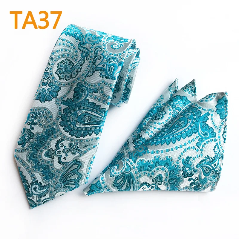 Necktie Set Для мужчин Жаккард Пейсли Полосатый клетка, горошек галстук-бабочка полиэстер Свадебная вечеринка платок носовой платок комплект платок узкий галстук на шею - Цвет: Necktie Set