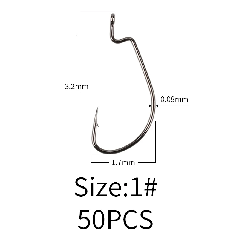 Мередит 50 шт. рыболовный крючок из углеродистой стали широкий кривошипный офсетный рыболовный крючок для Мягкая приманка в виде червей 5/0#-8# рыболовные крючки для ловли карпа - Цвет: 1