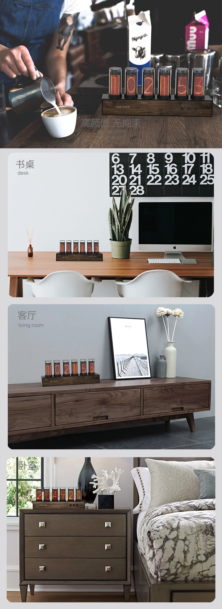 Luxury Nixie Tube Clock Wood Creative Digital Light Desk Clock Vintage Electronic Desktop Table Digital Watch Decor Gift Ideas