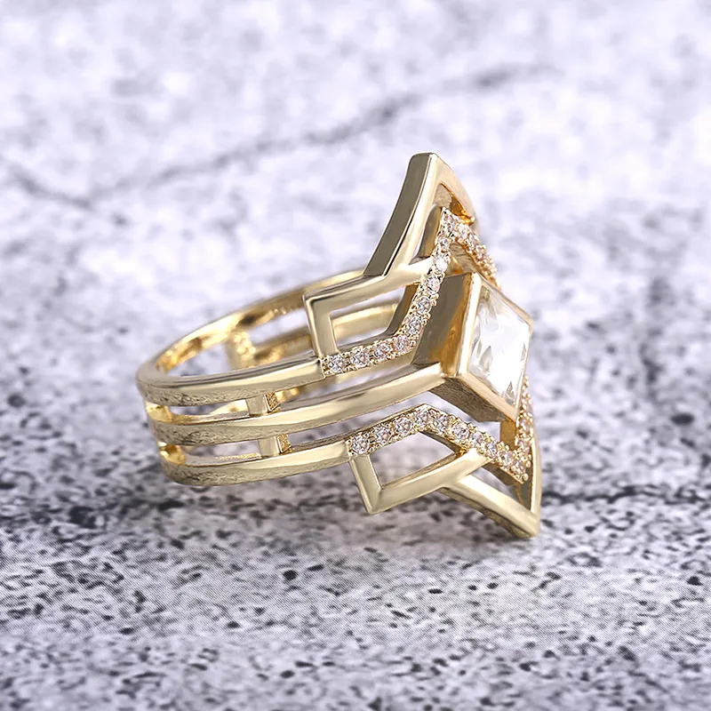USTAR геометрические ромбовидные массивные кольца на палец для женщин ювелирные изделия квадратные кубические циркония Золотые женские кольца для помолвки anel подарок
