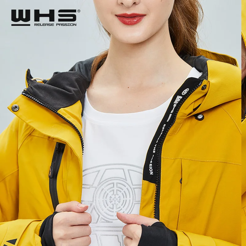 WHS, модный однотонный лыжный костюм, женская верхняя одежда, теплое ветрозащитное водонепроницаемое пальто с хлопковой подкладкой, куртка для сноуборда