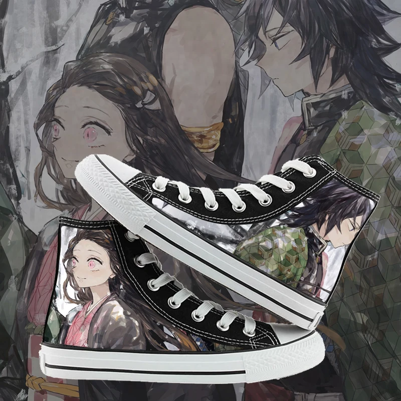 Аниме «Demon Slayer»: Kimetsu no Yaiba Kamado Nezuko; парусиновая обувь высокого качества для мужчин и женщин; черно-белые кроссовки для влюбленных; унисекс