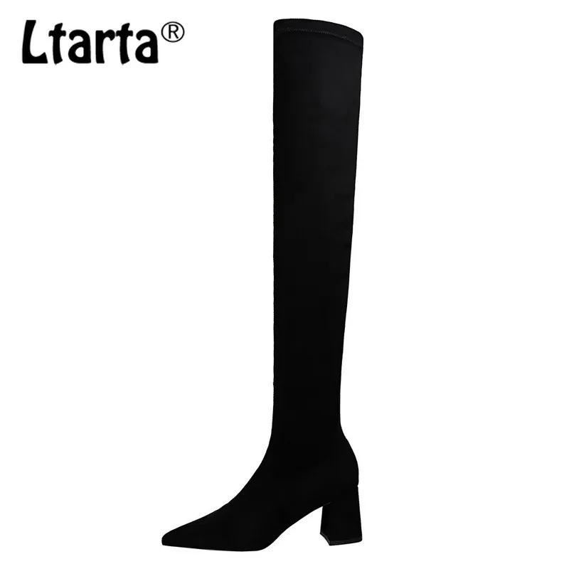 Warm Boots Black Heel Over-Knee Short Suede Pointed-Toe Winter Womens LTARTA DS-1988-6