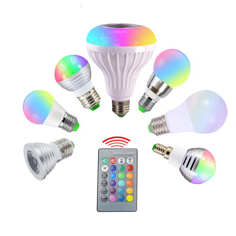 E27 светильник RGB светодиодный 3 Вт 5 7 10 12 AC 85 265 в лампада 16 цветов ИК пульт