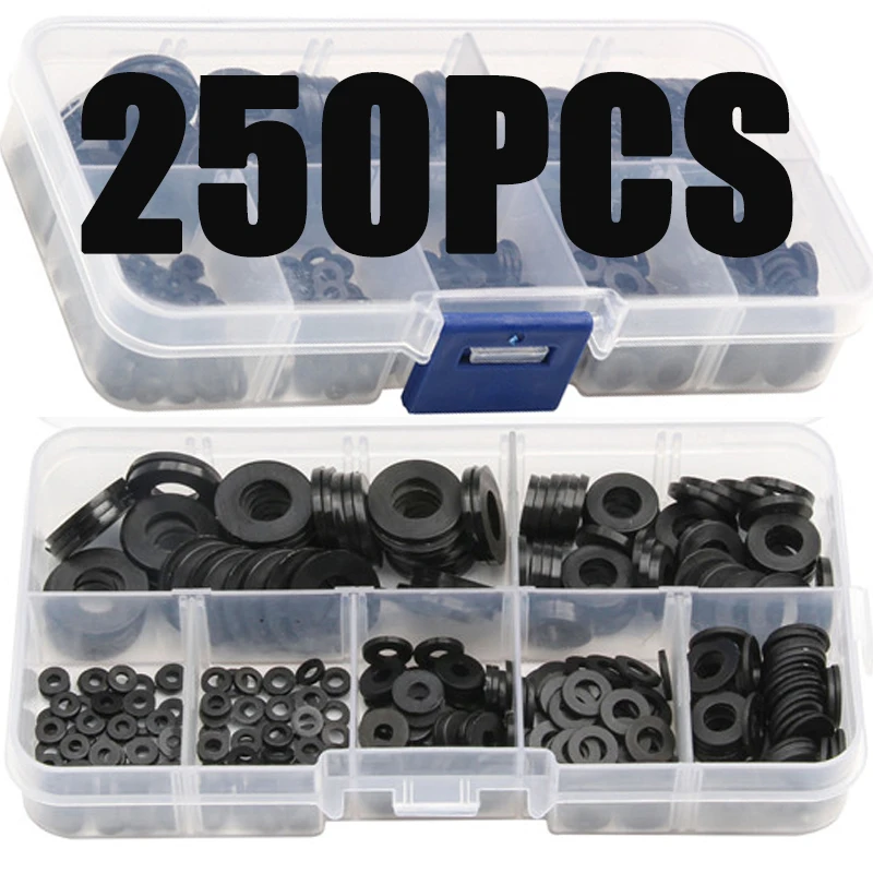 

250PCS Nylon Washers M2 M2.5 M3 M4 M5 M6 M8 Nylon Washers Plastic Insulation Spacers Seals Black Set Gasket Ring Kit