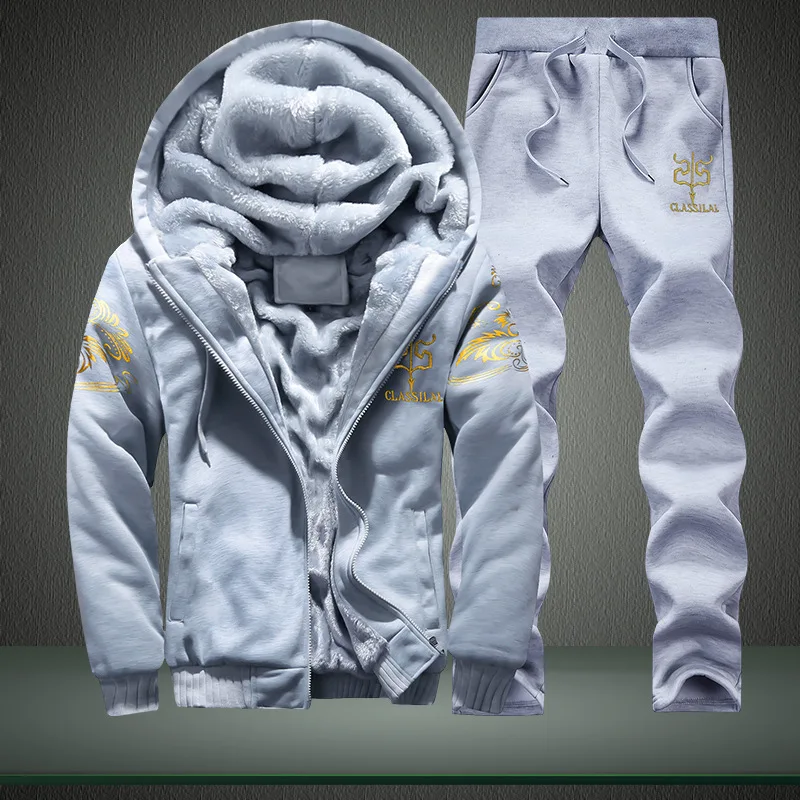 Зимний теплый спортивный костюм Мужская Флисовая Куртка с капюшоном спортивная