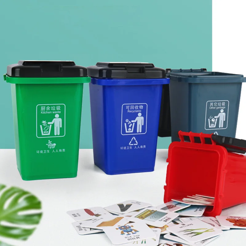 

Douyin Celebrity Style Garbage Compartmental Game Props CHILDREN'S Early Teaching Aids Plastic Desktop Trash Bin Educational Toy