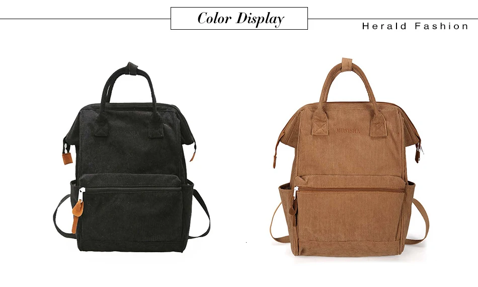 Herald, модные женские вельветовые рюкзаки, Осень-зима, повседневный стиль, сумки для студентов, Одноцветный рюкзак, Женская вместительная сумка