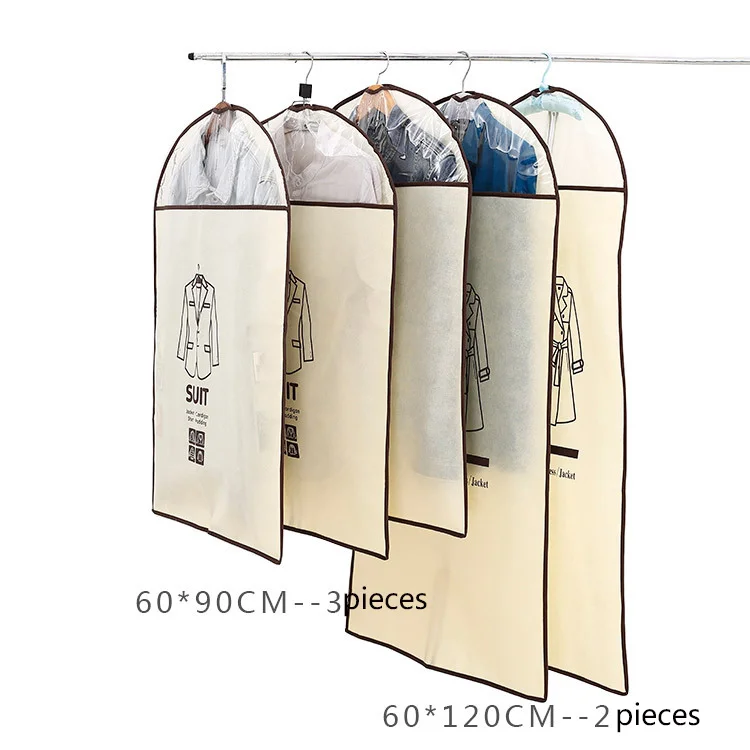 beige-5 pieces 5 шт./лот, чехол для костюма, пылезащитный чехол для одежды, пальто, платье, куртка, толстый нетканый материал, шкаф для хранения, костюм, платье, Висячие - Цвет: beige-5 pieces