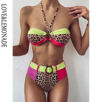 

LOVE & LEMONADE Sexy Color Leopard Element Whit Belt Bikini Ladies Swimsuit LMSW101