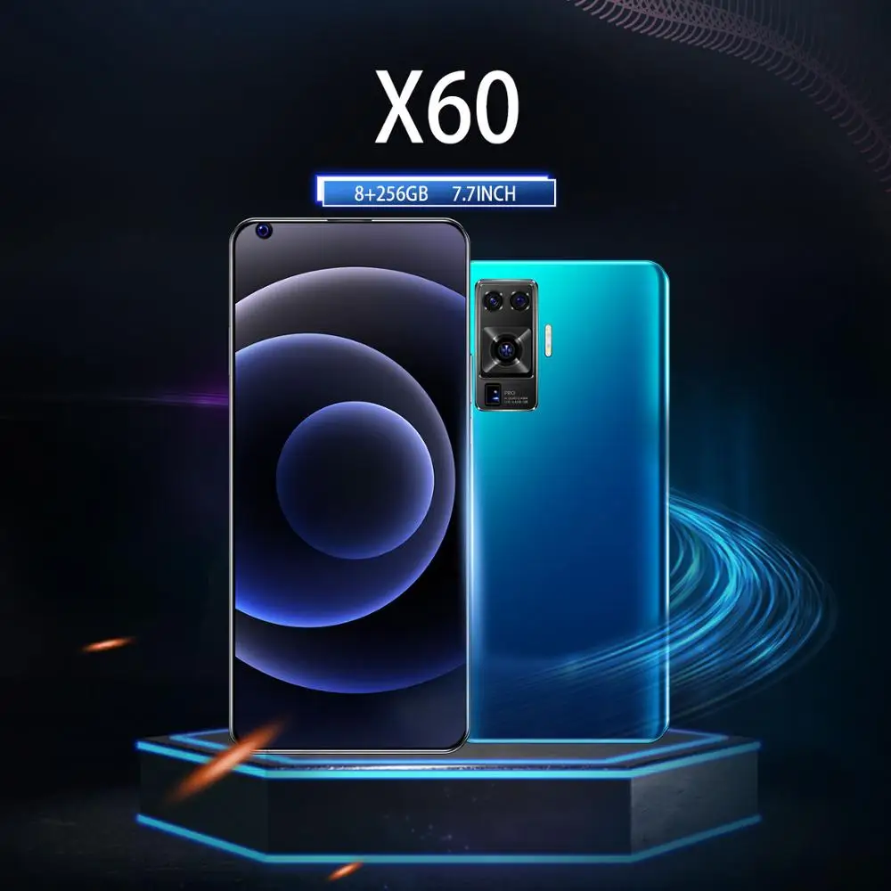 US $105.00 2020 Newest 77 Inch X60 5G 8GB 256GB Mobbile Phone Face ID Unlocked Android Mobile Phone Google Play CellPhone Global Version
