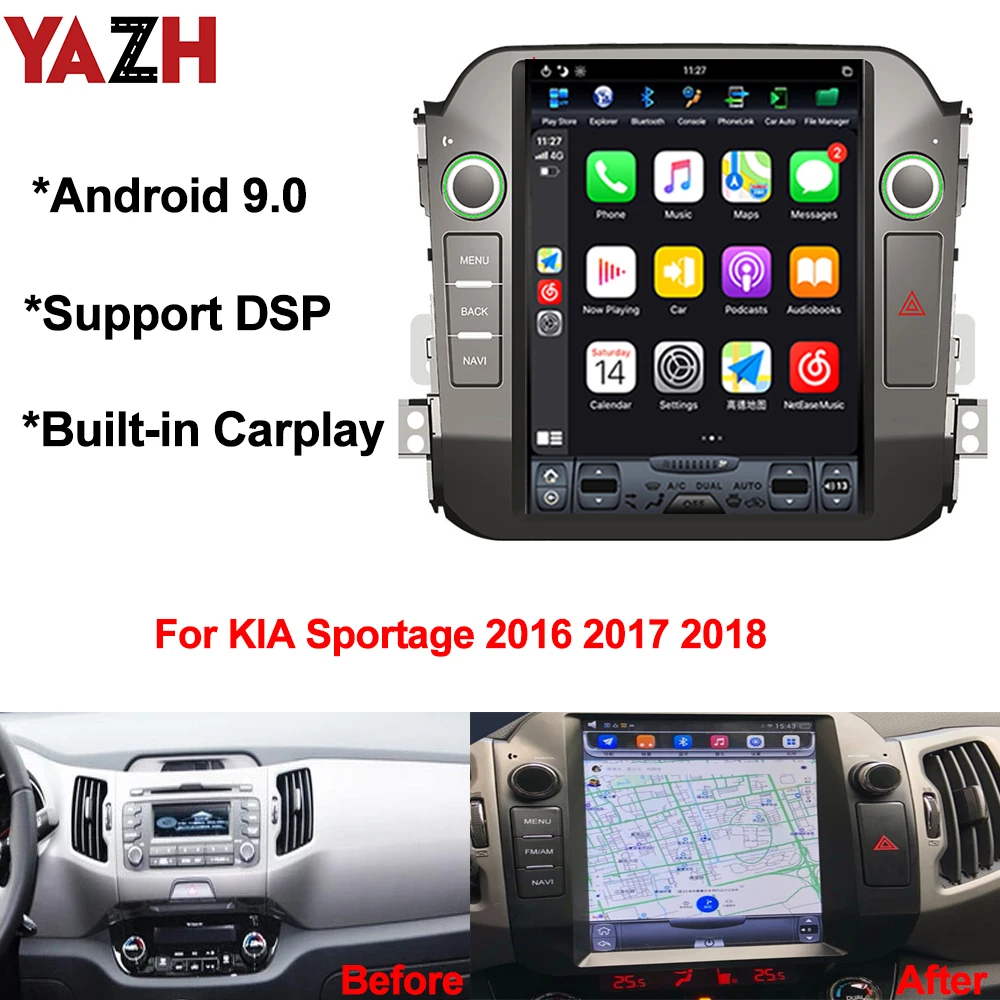 Автомагнитола YAZH PX6 Android 9 0 Pie для KIA Sportage 2016 2017 2018 GPS навигация встроенный Carplay DSP