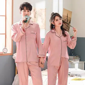 

Couple Fashion Ice Silk Loose Casual Suit Home Service Button Cardigan Suit Pajamas Two-piece New Vcqy