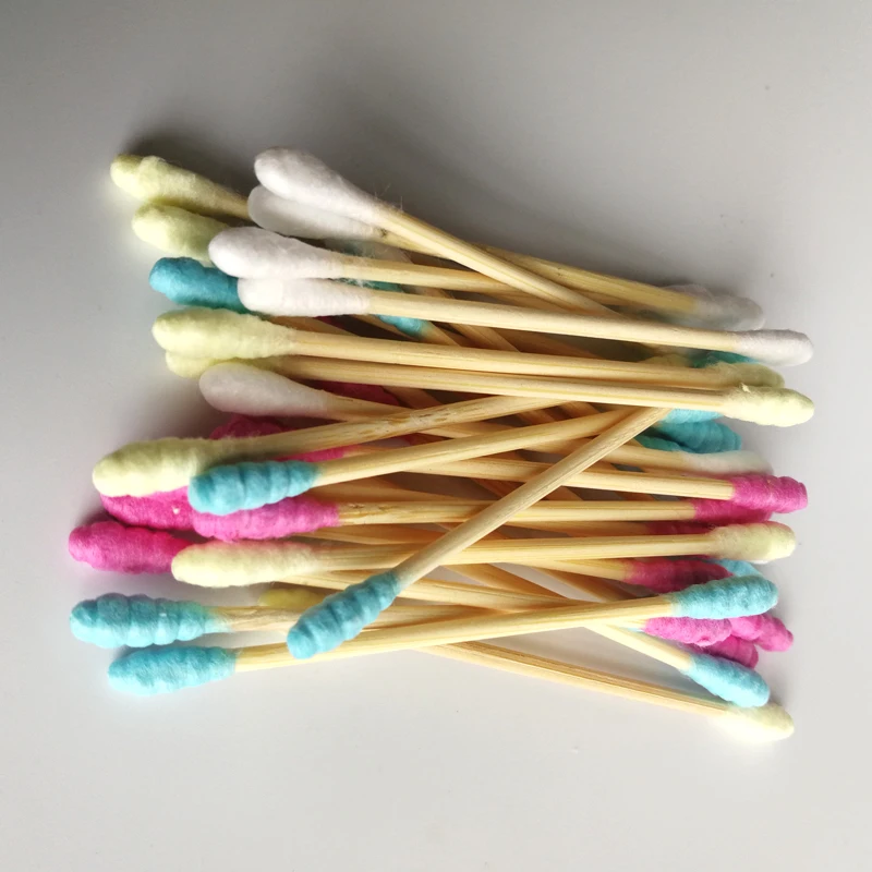 100Pcs/Pack Colors Double Head Cotton Swab Women Makeup Cotton Buds Tip for Wood Sticks Nose Ears Cleaning Health Care Tools 2