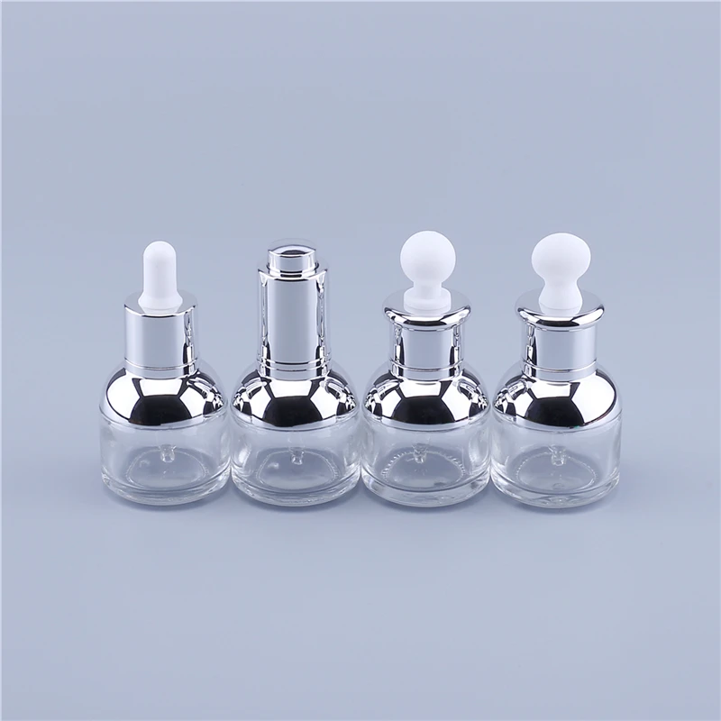 10pcs 30ml High Quality Empty Clear Glass Dropper Bottle With Silver Aluminum Clourse White Rubber 1oz Cosmetic Containers | Красота и