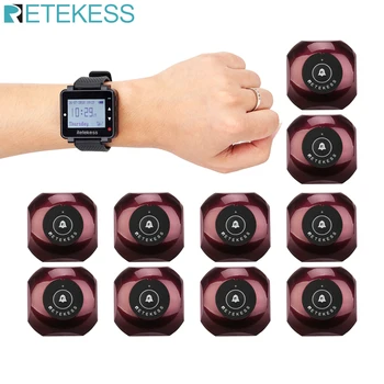 

Retekess Call Waiter Restaurant Pager Wireless Call Waiter Calling System T128 Watch Receiver+10pcs TD013 Call Buttons F9477