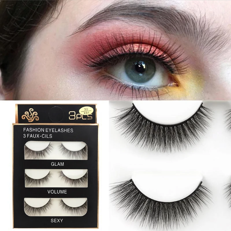 

3D Mink Eyelashes Strips Thick Cross 3 Pairs of Natural Eyelah Eyelashes 3dD Extensions Eyelash Perm Kit soft hand-made Natural