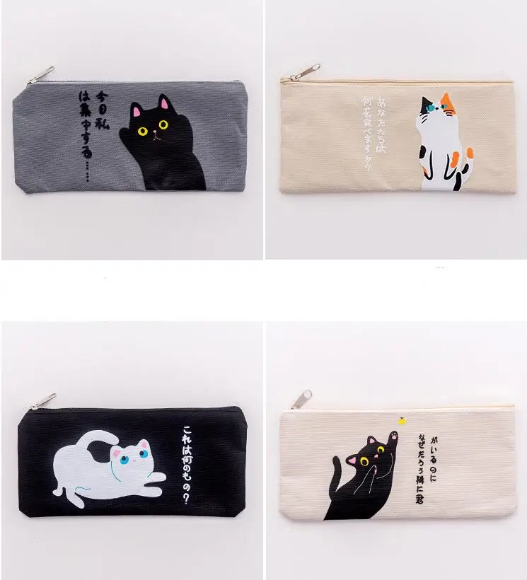 Чехол для карандашей с мультяшным котом девочек холщовые школьные