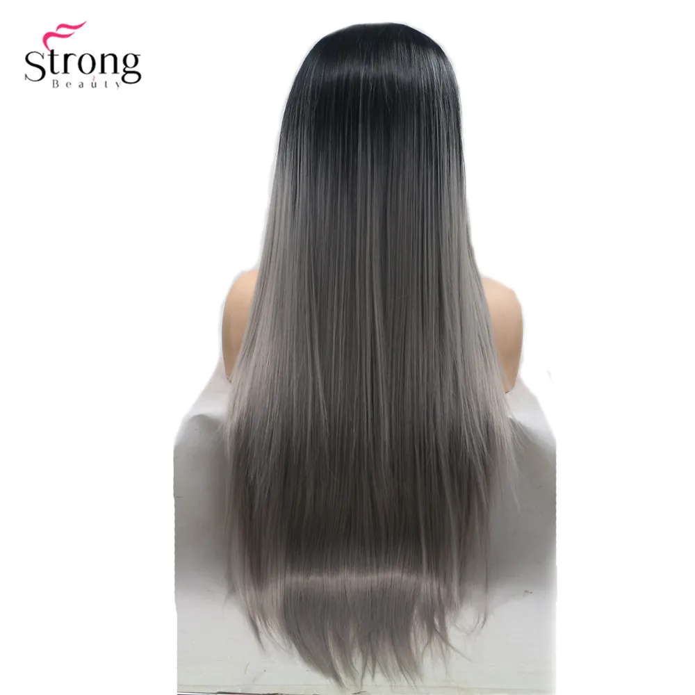 Strongbeauty длинные прямые волосы парик Омбре черный/красный Синтетические Кружева передние парики для женщин - Цвет: gray