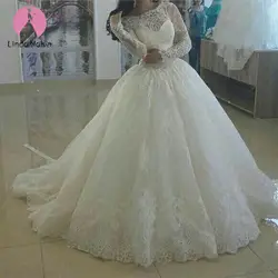 Robe De Mariee/кружевное бальное платье принцессы с круглым вырезом и длинными рукавами на заказ, свадебное платье 2019, свадебные платья на