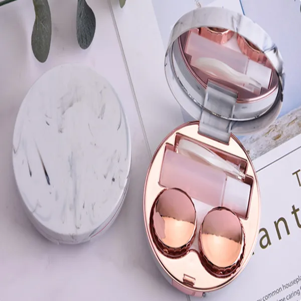 Rose gold Милые мраморные полосы контактные линзы Чехол очки для путешествия линзы коробка для унисекс набор для ухода за глазами держатель Контейнер поддержка подарок красивый - Цвет: Rose gold