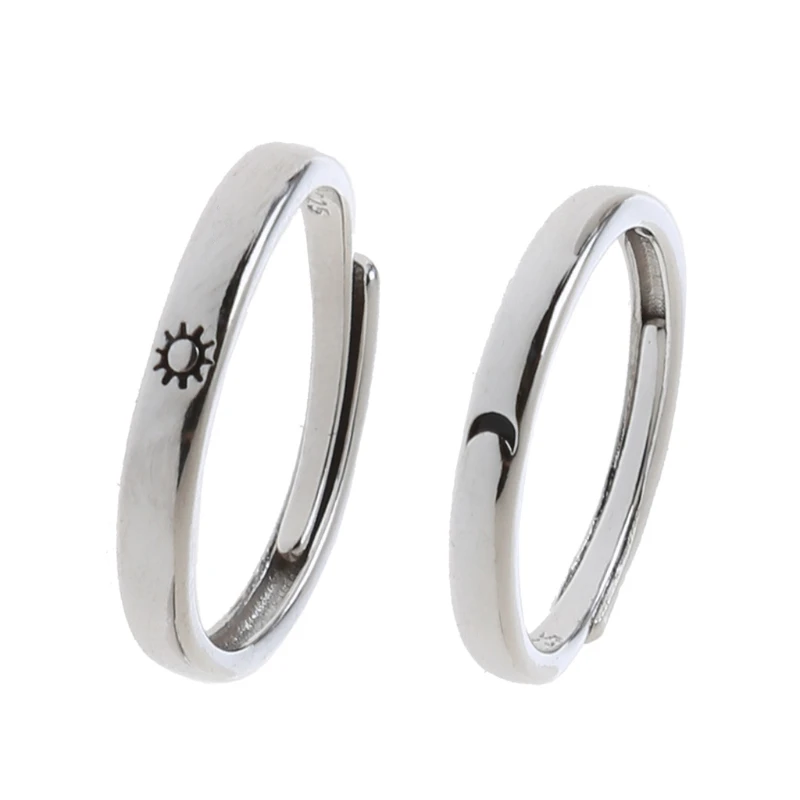 2Pcs Sun and Moon Lover Couple Rings Set Promise Wedding Bands for Him and Her