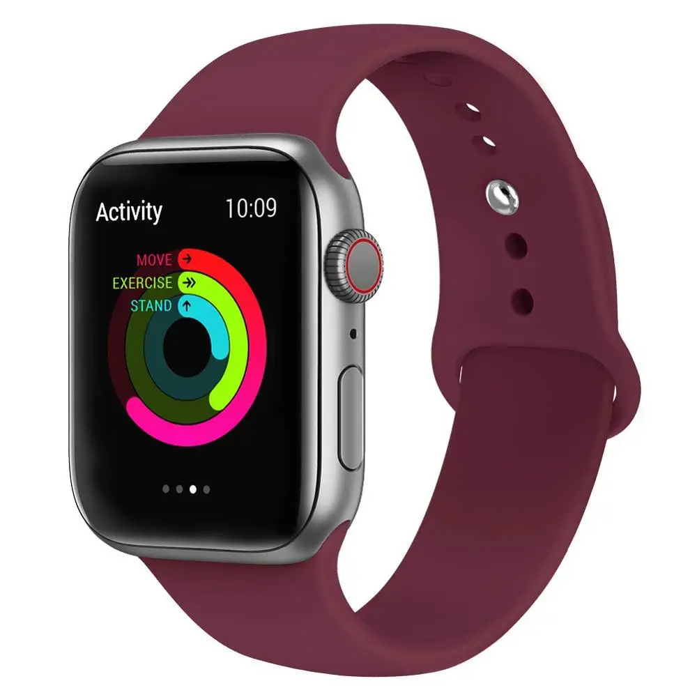 Wine red Силиконовый ремешок для Apple Watch, ремешок 40 мм, 44 мм, серия 5, 4, резиновый спортивный браслет, ремешок для Apple watch 38 мм, 42 мм, серия 3, 2, 1 - Цвет ремешка: Wine red