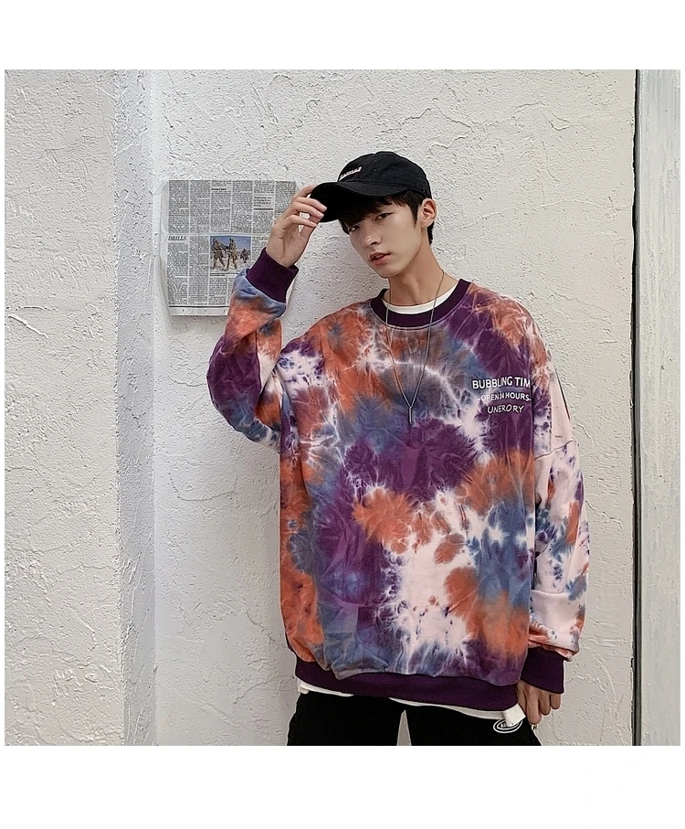 Весна и осень Супер огонь Ins тренд галстук-краситель с длинными рукавами Повседневная Толстовка Модный пуловер желтый фиолетовый/синий M-2XL