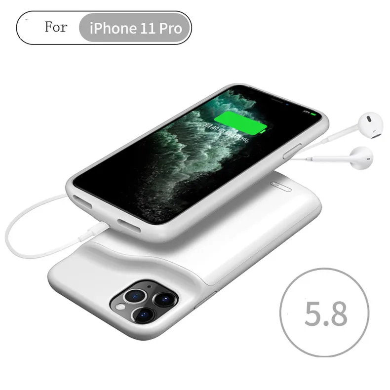 Тонкий жидкий Силиконовый противоударный чехол для батареи для iPhone 11 Pro Max power Bank чехол с зажимом для задней крышки зарядного устройства - Цвет: i11 Pro-White
