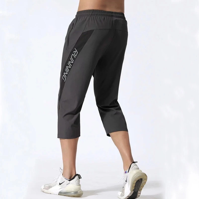 Men's 3/4 Running Sport Pants With Zipper Pockets Training Joggings Men Pants Soccer Pants Fitness Pants For Men 4