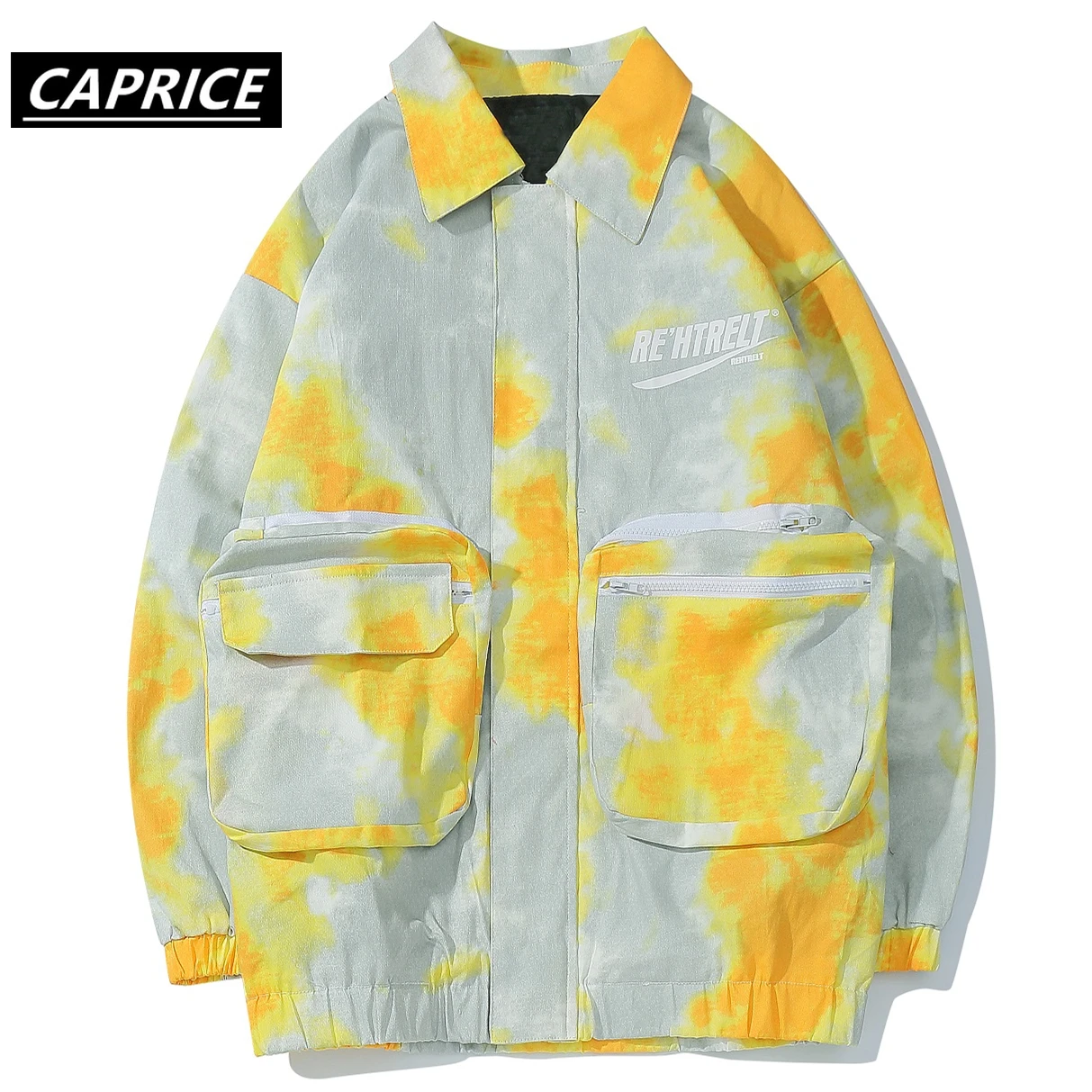 

CAPRICE Patchwork Pockets Men Cargo Jackets 2019 Fashion Casual Streetwear Color Clock Trench Harajuku Hip Hop Male Coats
