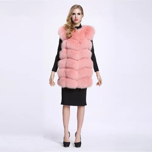 pink Меховая жилетка из натурального меха, женская шуба из лисьего меха, новинка, роскошная женская теплая меховая куртка, толстая Длинная зимняя меховая жилетка - Цвет: pink