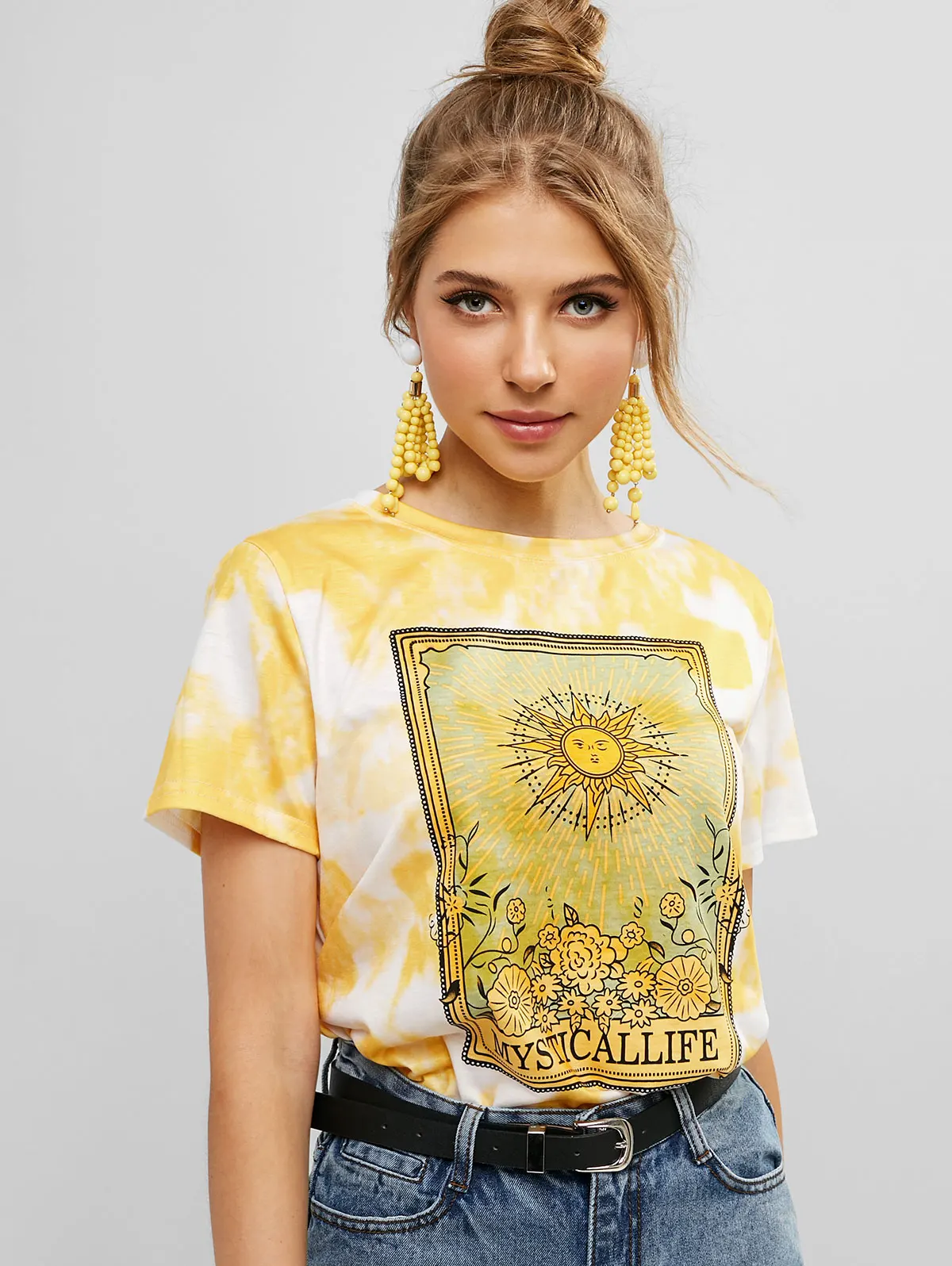 ZAFUL футболки с принтом Tie Dye, женская футболка с коротким рукавом, повседневные женские топы, летняя футболка с круглым вырезом, футболка с цветочным рисунком