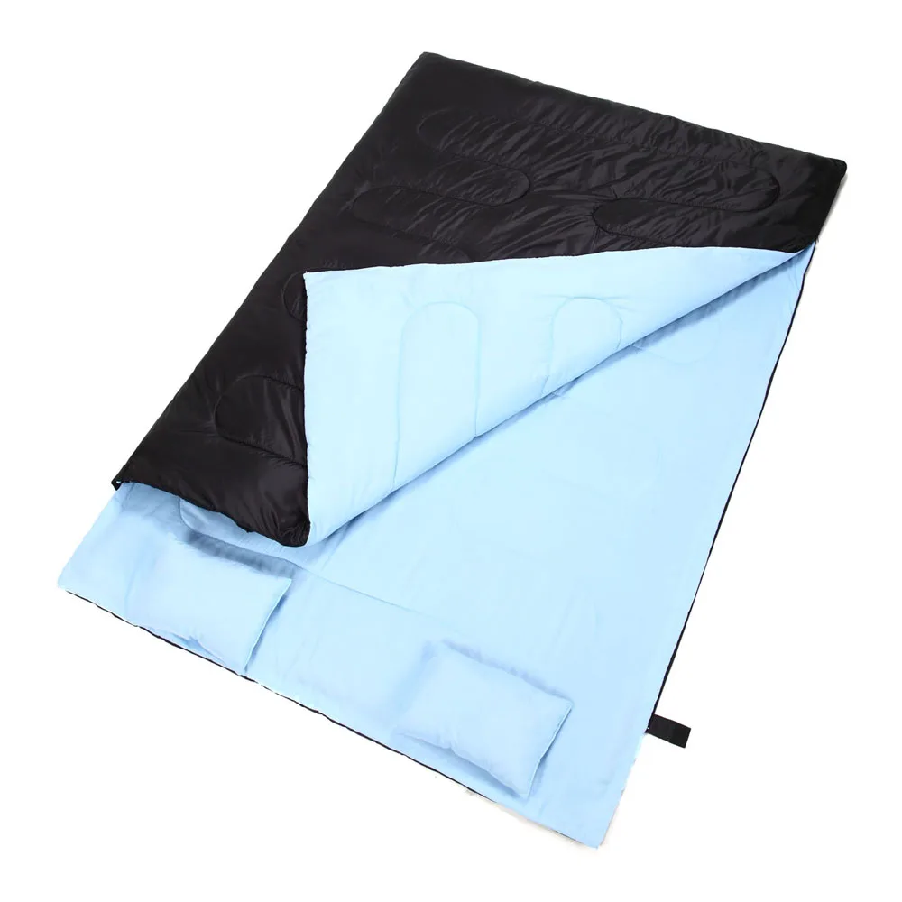 86"x60" Double Thermal Sleeping Bag 450g/m2 hollow fiber 2 Person Outdoor Camping Hiking Sleeping Bag with 2 Pillows