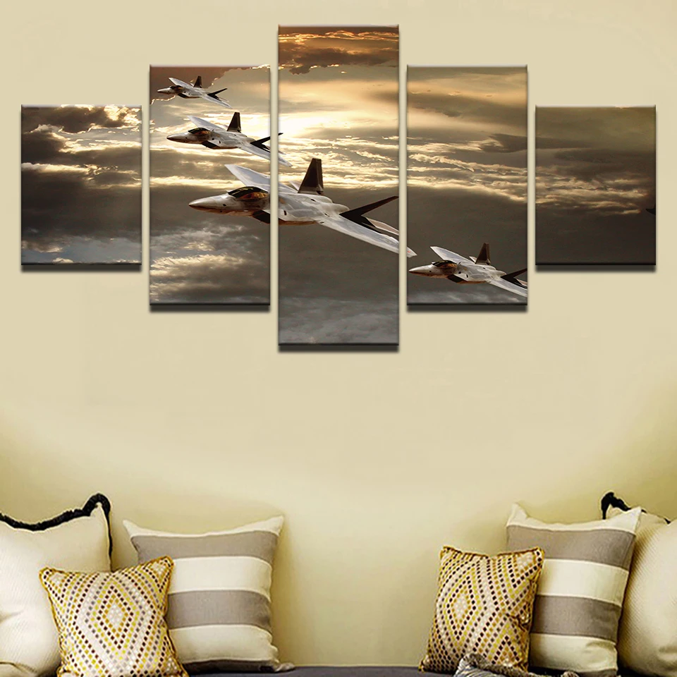 

Sunset Aircraft Modern Pictures Landscape Sky Airplane Poster HD Print 5 Pieces Canvas Painting Home Decor Framework Wall Art