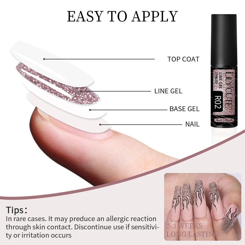 Lilycute 5Ml Champagne Goud Reflecterende Glitter Liner Gel Nagellak Heldere Sprankelende Franse Semi-Permanente Nagellak Uv-Gel