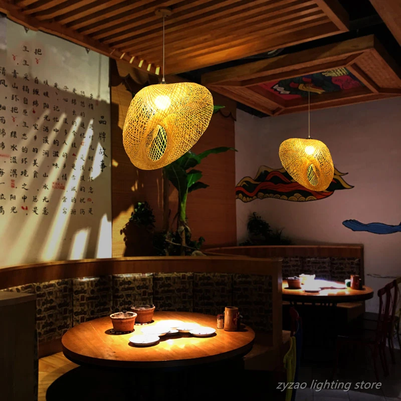 Китайские бамбуковые деревянные светодиодные подвесные светильники, Светильники для внутреннего декора, подвесные светильники для столовой, ресторана, отеля, спальни, подвесные лампы