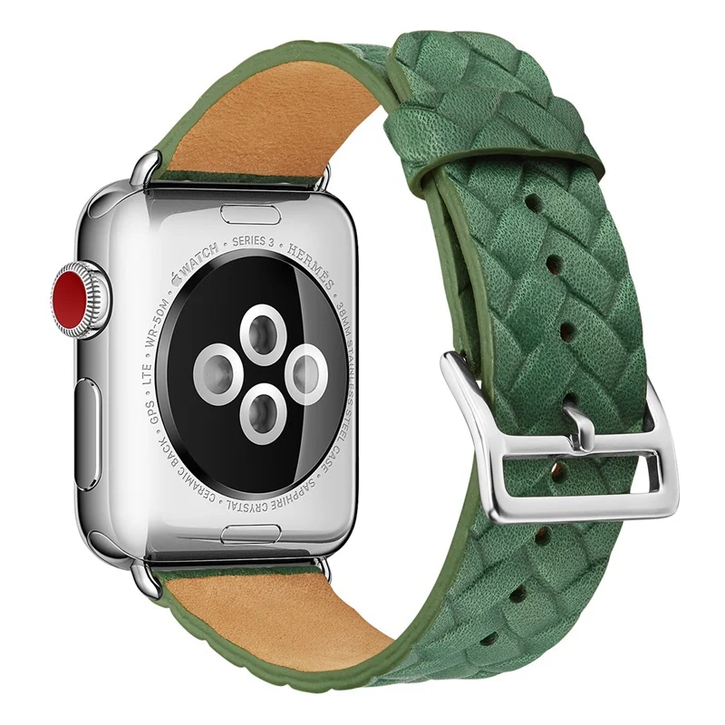 Ремешок из натуральной кожи для Apple Watch band 4 3 iwatch 42 мм 38 мм 44 мм 40 мм pulseira correa браслет умные часы аксессуары петля - Цвет ремешка: green