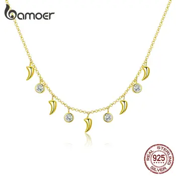

bamoer 925 Sterling Silver Short Necklace Sparkling Ivory Chain Choker Necklace Women Wedding Fine Jewelry Accessories GAN131