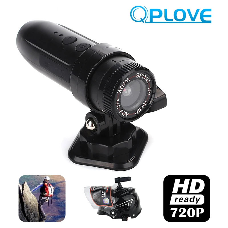 QPLOVE T01 мотоциклетная камера шлем Спортивная 140 широкоугольная DVR HD720P TF максимум 32