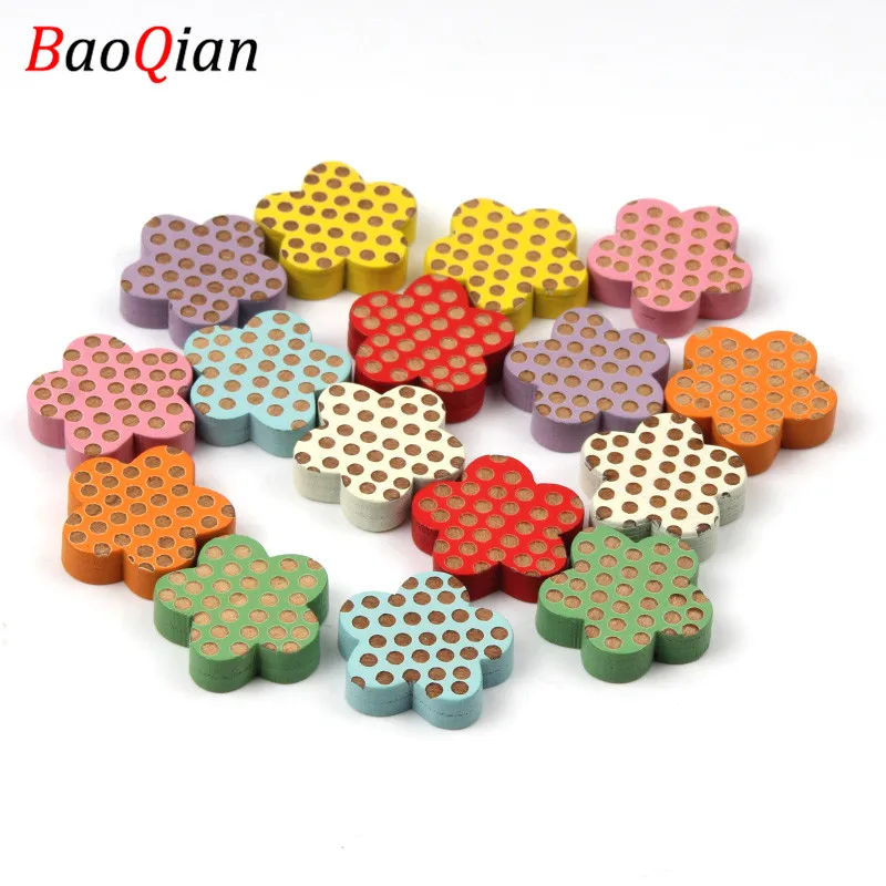 20Pcs/lot Natural Wood Dot Flower Beads No Hole Spacer Wooden For Jewelry Making DIY Accessories 19mm | Украшения и аксессуары