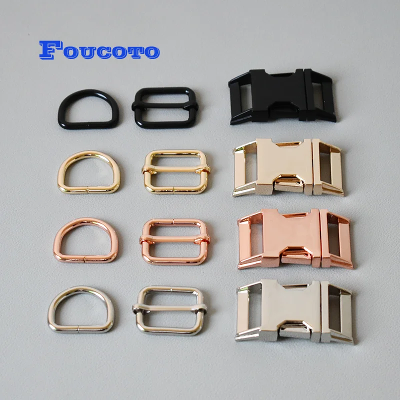

10 sets metal adjustable release buckle D rings sliders 25mm webbing for paracord dog collar belt buckles DIY sewing accessories