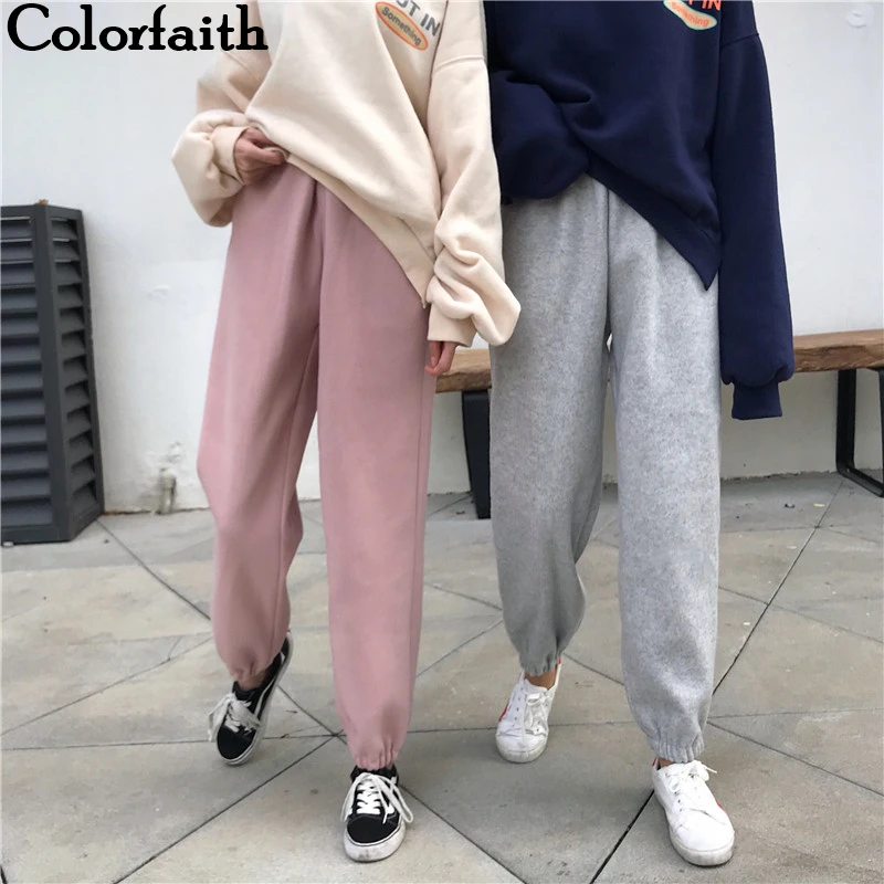 Colorfaith New Autumn Winter Women Pant Joggers High Waist Elastic Waist Minimalist Ankle-Length Sweatpants Trousers P2156