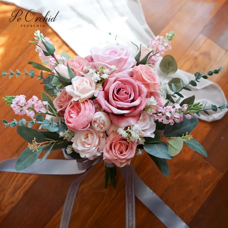 Искусственные розовые свадебные букеты с пиорхидеей романтичные пионы шелковые
