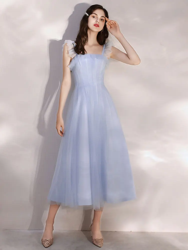 Новинка размера плюс vestido de festa длинное вечернее платье для невесты для вечеринки, выпускного вечера, длинное платье, мягкое Тюлевое плиссированное платье длиной до середины икры