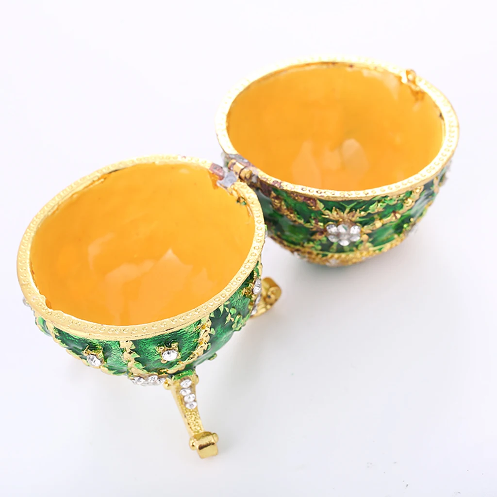 Enamel Green Flower Jewelry Box Faberge Cute Gift Box Decoration Easter Egg