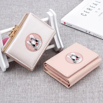 

Women Cute Girl Short Wallets Multifunction Rabbit Cloth Sticker female Purses Wallets Portable Folder Card Holder