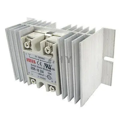 

DC to AC Solid State Relay SSR-10DA 10A 3-32V DC 24-380V AC + heat sink
